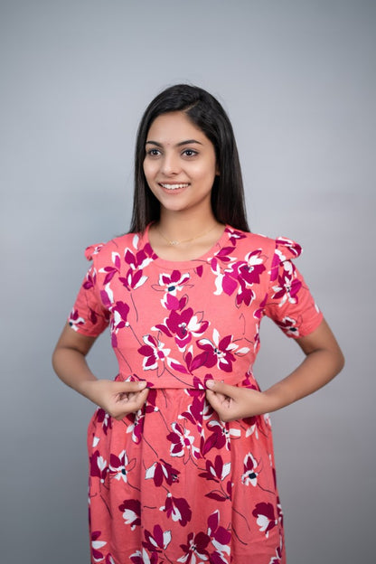 Zipless Feeding Gown-Peach Floral