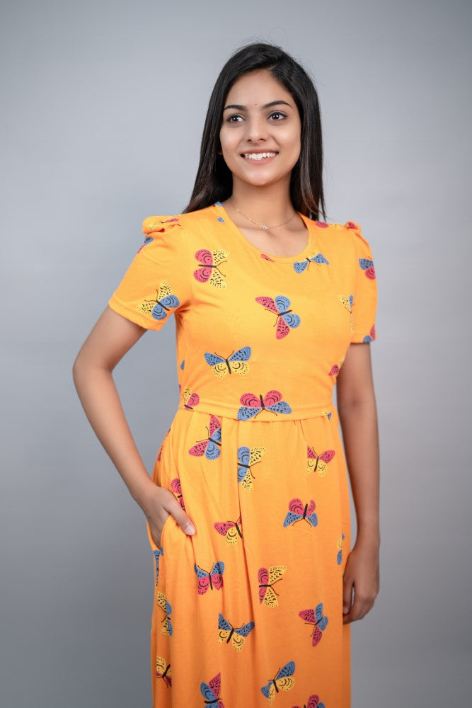 Zipless Feeding Gown-Yellow Butterfly