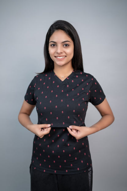Zipless Feeding T-Shirt-Black Leaf