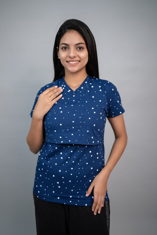 Zipless Feeding T-shirt-Blue Star