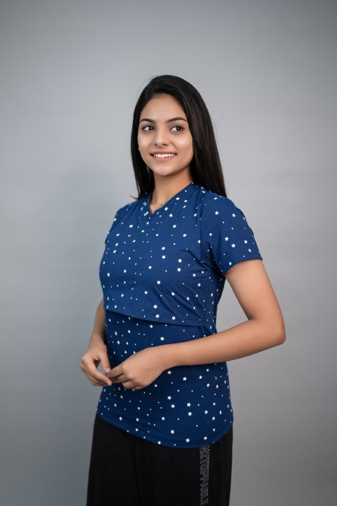 Zipless Feeding T-shirt-Blue Star