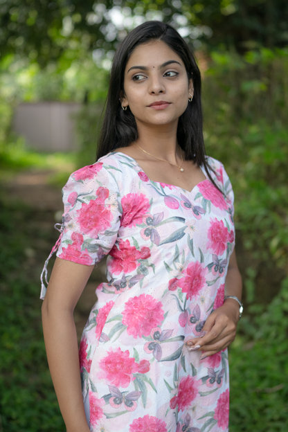 Kurti-Pink Hakoba With Butterfly
