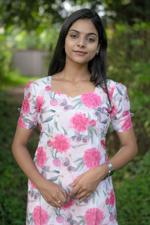 Kurti-Pink Hakoba With Butterfly