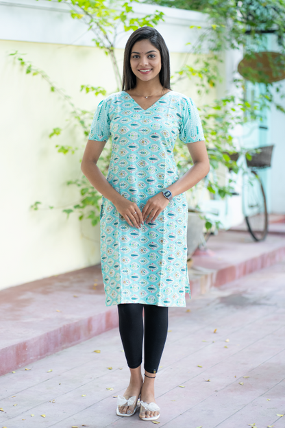 Kurti-Pista Green Leaf Design