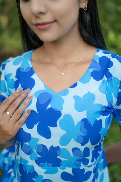 Kurti-Dark and Light Blue Flower Maxi
