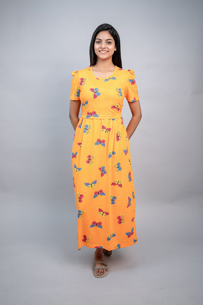Zipless Feeding Gown-Yellow Butterfly
