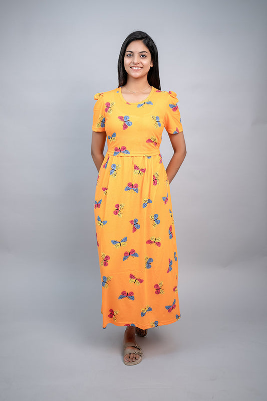 Zipless Feeding Gown-Yellow Butterfly