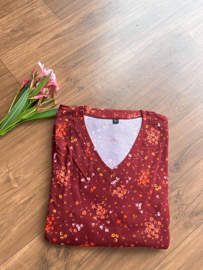 Non Feeding Gown-Dark Maroon Flowers