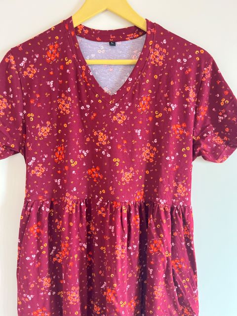 Non Feeding Gown-Dark Maroon Flowers