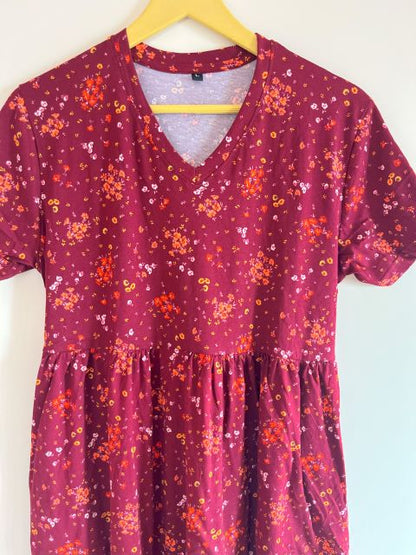 Non Feeding Gown-Dark Maroon Flowers
