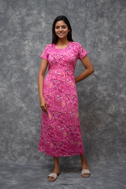 Zipless Feeding Gown-Pink Gown Pink Butterfly