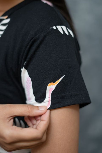 Zipless Feeding Gown-Black Gown White Bird