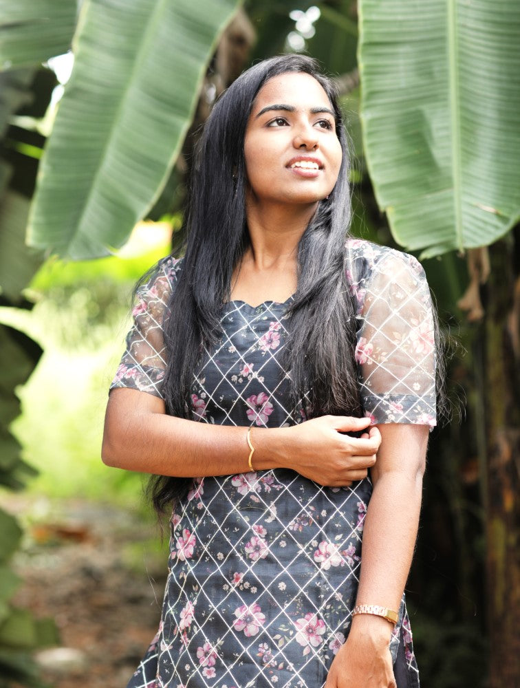 Black Lines Organza Kurti