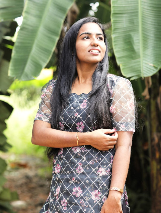 Black Lines Organza Kurti