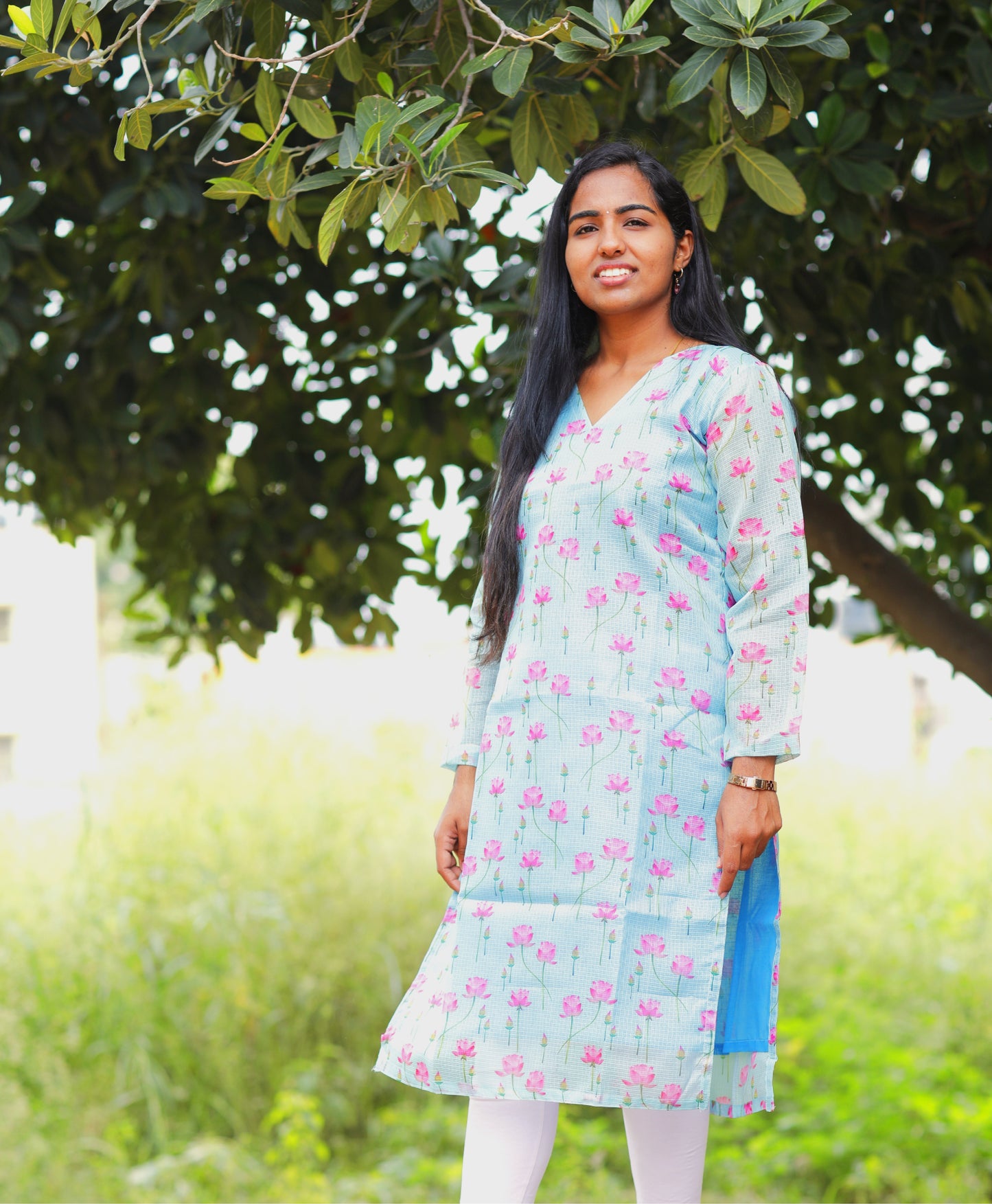 Sky Blue Lotus Kurti