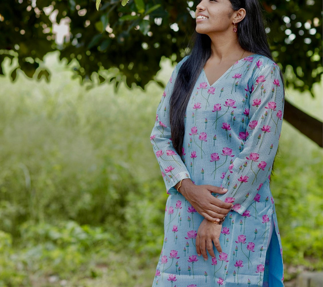 Sky Blue Lotus Kurti