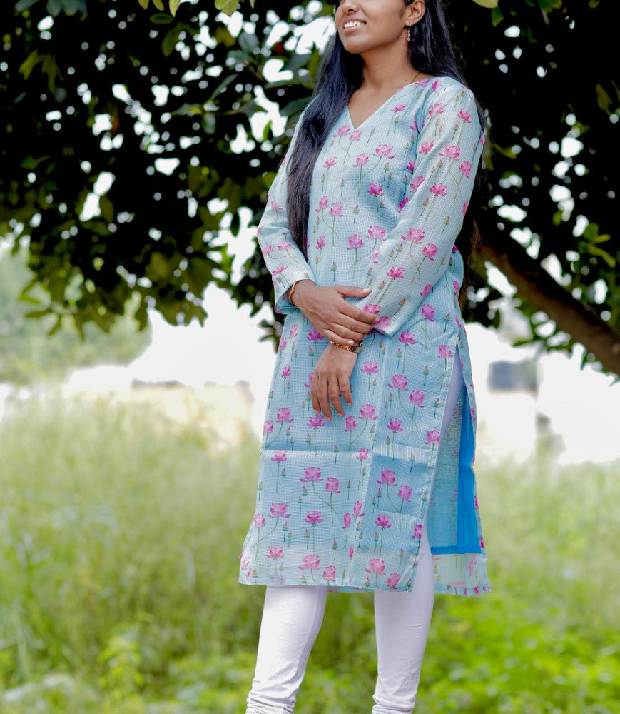 Sky Blue Lotus Kurti
