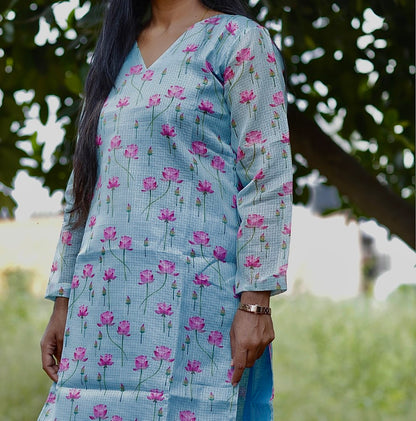 Sky Blue Lotus Kurti