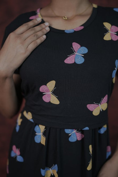 Zipless Feeding Gown-Black Butterfly