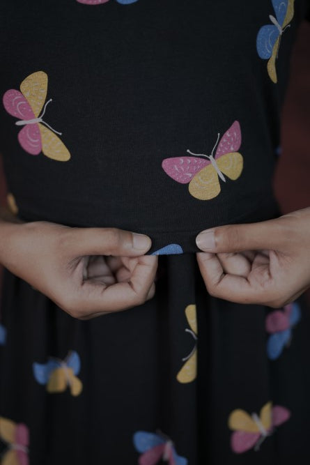 Zipless Feeding Gown-Black Butterfly