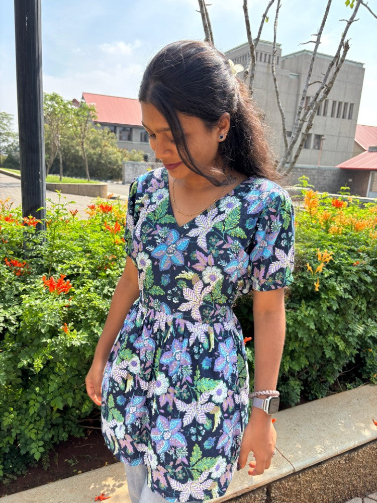 Dark Blue Floral Shirt tops