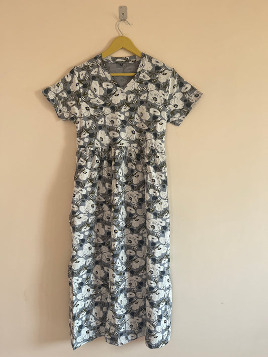 Non Feeding Gown Grey and White Flower