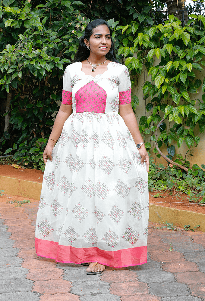 White Kolam Traditional Dress