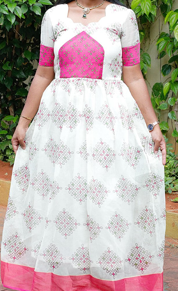 White Kolam Traditional Dress