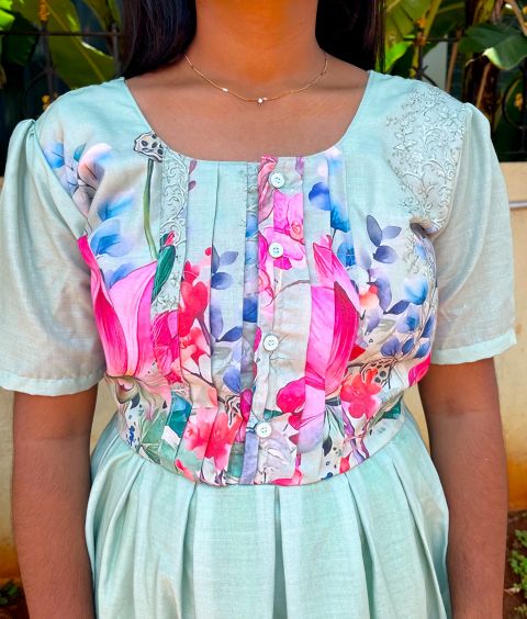 Green Lotus Feeding Kurti