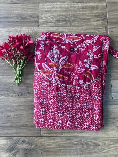 Red and white flower feeding kurti-FK9