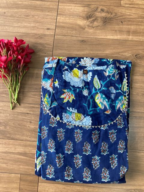 Dark blue with flower feeding kurti-FK20