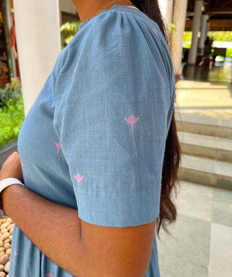 Blue Handloom Lotus feeding maxi