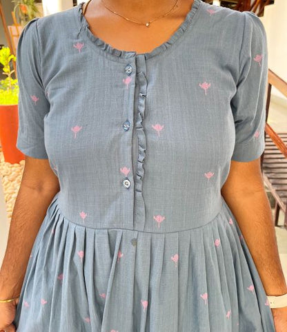 Blue Handloom Lotus feeding maxi