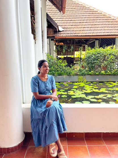 Blue Handloom Lotus feeding maxi