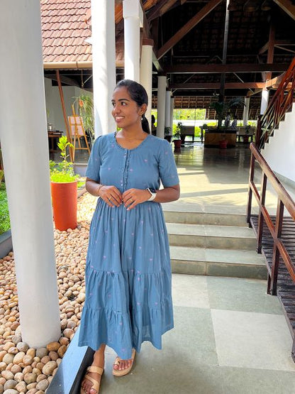 Blue Handloom Lotus feeding maxi