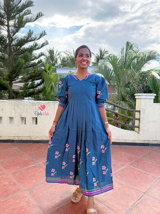 NAVY BLUE WITH PINK FLOWER-FM-152