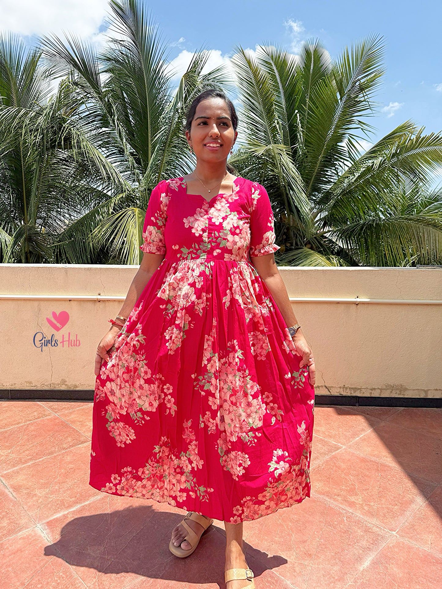 PINK FLORAL 'CENTER ZIP'-FM-145