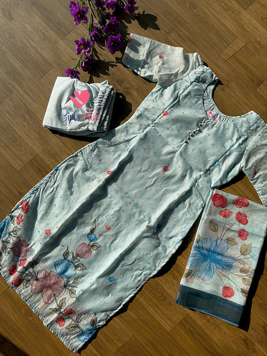 BLUE ORANGE FLOWERS-3P-64