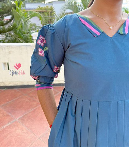 NAVY BLUE WITH PINK FLOWER-FM-152