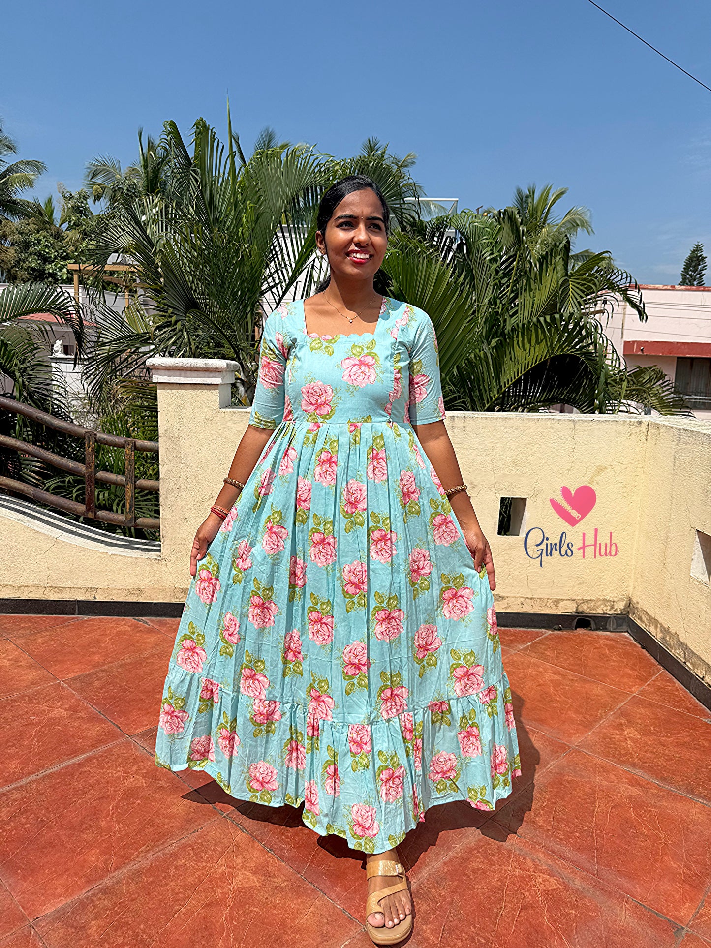 LIGHT GREEN PINK FLOWERS-FM-565