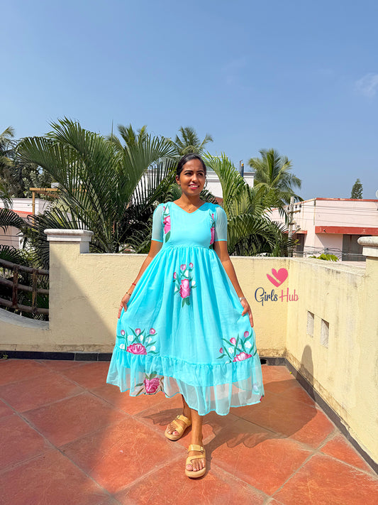 SKY BLUE WITH PINK GEORETTE   -FM-275