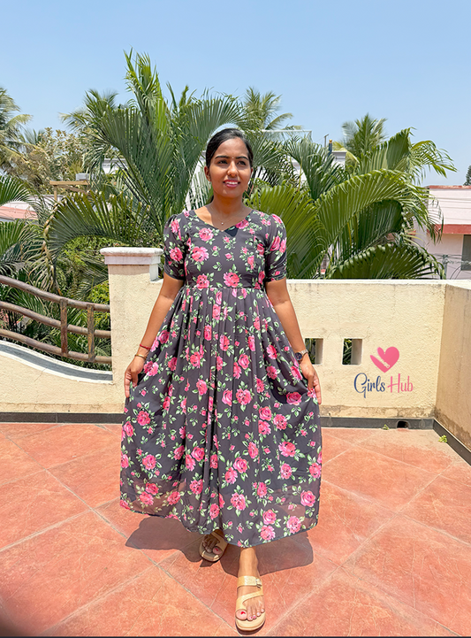 BLACK PINK FLORAL GEORGETTE-FM-374