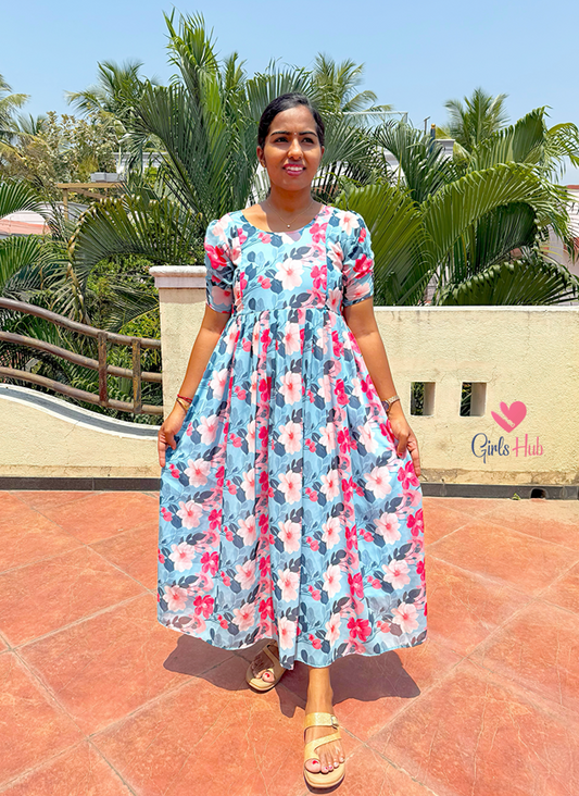 BLUE ORANGE FLOWER GEORGETTE-FM-376