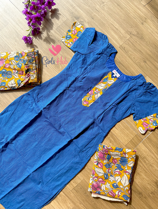 NAVY BLUE KALAMKARI COTTON-3P-02(PRE ORDER)