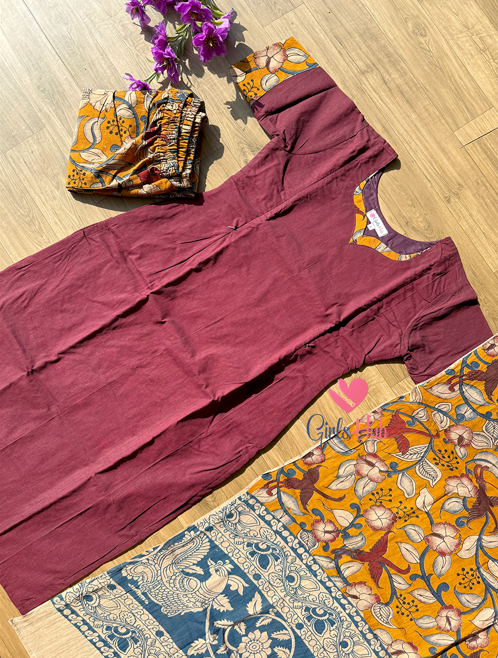 BROWN YELLOW KALAMKARI-3P-33(PRE ORDER)