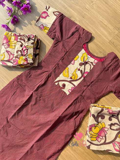BROWN KALAMKARI-3P-37(PRE ORDER)