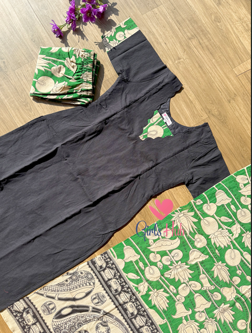BLACK GREEN KALAMKARI-3P-38(PRE ORDER)