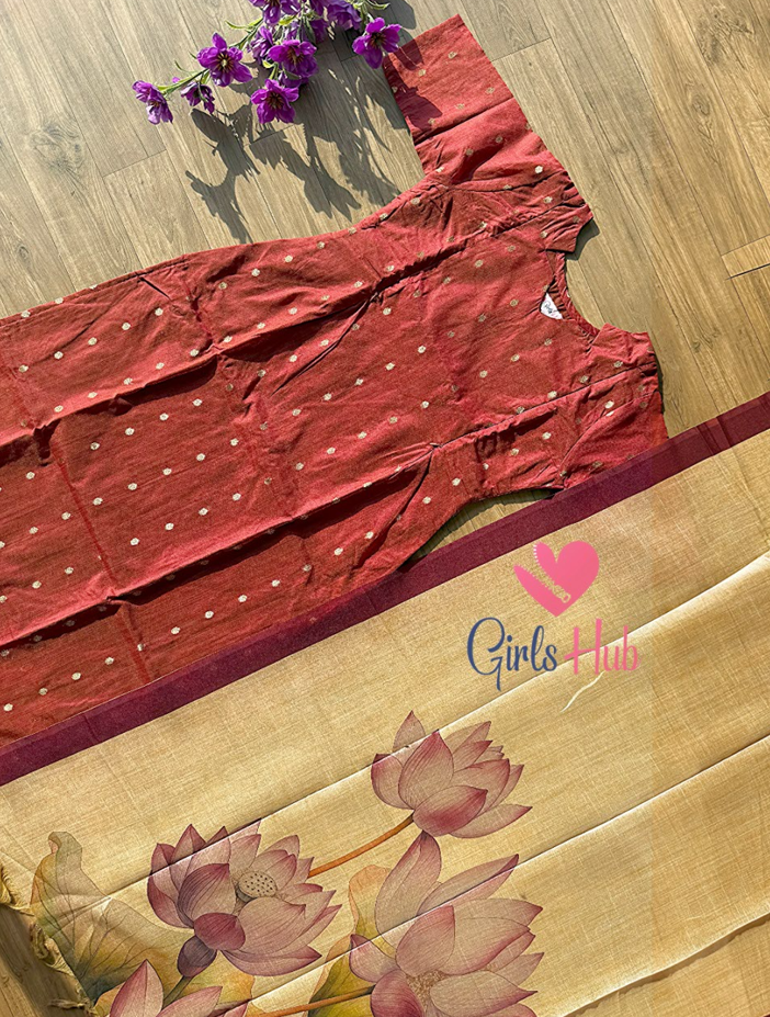 RED WITH GREEN FLOWERS-2P-42