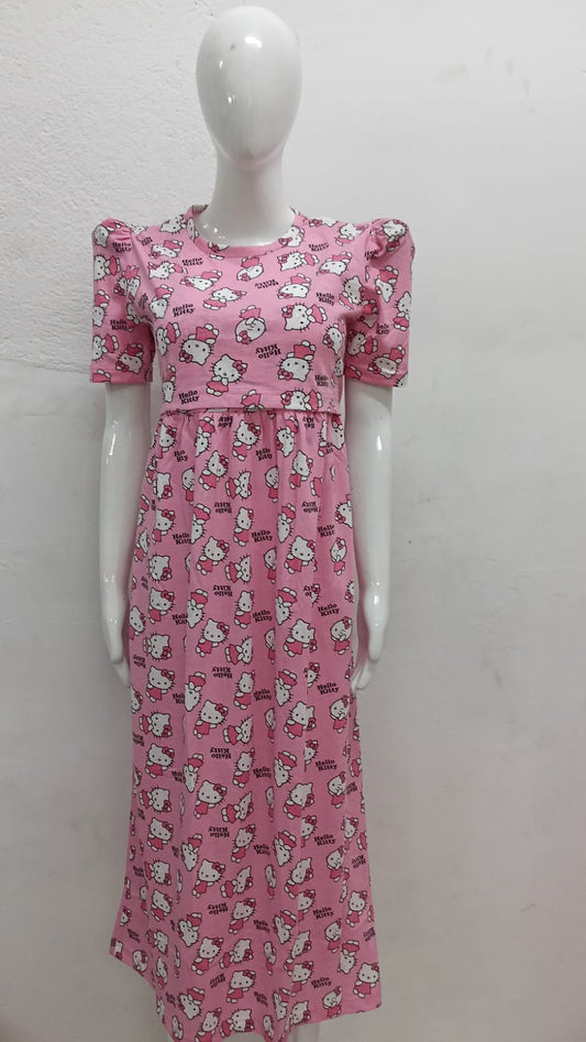 PINK HELLO KITTY-FG-72 ZIPLESS FEEDING GOWN
