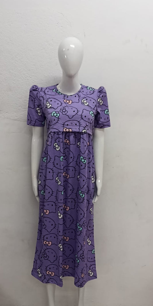 LAVENDER KITTY-FG-69 ZIPLESS FEEDING GOWN